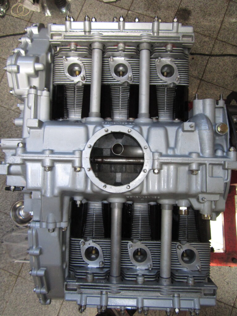Porsche 911 engine. Side view of unfinished engine.